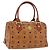 MCM Vicetos Logogram Borsa a Mano PVC Pelle Marrone Oro Auth 175062 D'oro