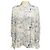 Khaite Cream / Blue Minta Graphic Print Button Front Satin Blouse