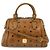 Mini Boston 2WAY in pelle PVC con logo MCM Marrone