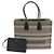 Salvatore Ferragamo Borsa shopper da spiaggia in tela PVC a righe beige e nera con firma Marrone