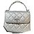 Chanel 23P Kelly Small Handtasche Lammleder Silber