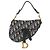 Mini borsa a sella in tela obliqua blu navy Christian Dior Beige
