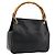 Bolso de mano de cuero Gucci Bamboo negro y dorado Auth 177513