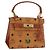 MCM Vicetos Logogram Borsa a Mano PVC Pelle Marrone Oro Auth 177665A D'oro