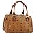 MCM Vicetos Logogram Borsa a Mano in Pelle PVC Marrone Oro Auth BA12357A D'oro