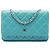 Chanel Blue CC gestepptes Lammleder Wallet On Chain Blau Türkis