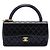 Borsa Chanel Black Medium Lambskin Kelly Parent Top Handle Nero