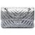 Chanel Silver Small Classic Chevron Metallic Crumpled Calfskin Double Flap Argento