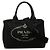Prada Triangle Logo Plate Canapa Mini Handbag Schwarz