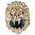 Anello Gucci Lion Head Oro Invecchiato Ottone Cristallo Verde Uomo US 8.5