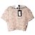 Crop top in mesh trasparente floreale con paillettes Blumarine Rosa Nero Donna L