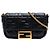 Borsa a tracolla Fendi Black Mini Zucca in pelle goffrata Baguette Nero