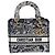 Christian Dior Navy Canvas Toile De Jouy Ricamato Medium Lady D-Lite Blu