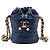 Borsa a secchiello Chanel Blue Mini in caviar trapuntato con charm a medaglione e coulisse Blu navy