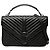 Sac College Saint Laurent en peau de mouton noir avec monogramme Chevron Large