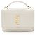 Saint Laurent Monogram Sunset Chain Wallet aus krokoprägtem Leder Weiß