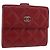 CHANEL Matelassé Compact Wallet Lammfell Rot Silber CC Authentisch 179886A