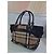 Borsa Tote in Pelle Burberry Haymarket Check Nero Rosa Beige - vista 6