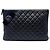 Clutch Chanel Black Large Quilted Lambskin Camellia O Case Nero
