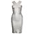 Silbernes Off-Shoulder Bodycon-Kleid Herve Leger by Max Azria Metallisch