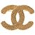Broche Chanel Gold CC plaqué or matelassé diamant Doré
