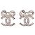 NUOVI ORECCHINI CHANEL LOGO CC FIOCCO E STRASS METALLO STEEL Argento