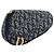 Pochette Saddle Christian Dior Trotter Canvas Navy Gold Auth 181372A D'oro Blu navy