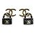 Orecchini Chanel in pelle nera e borchie placcati in oro Nero