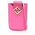 Borsa a tracolla per telefono in pelle rosa Fendi FF Diamond