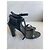Chanel Sandali con tacco in pelle nera e scamosciata Nero - vista 6