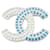 Chanel Spilla White Blue Strass CC Logo Bianco