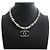 Chanel Collana con pendente a catena di perle con logo CC Nero