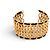 BRACCIALE VINTAGE CHANEL MANCHETTE CHAINE & CUIR ENTRELACE METAL DORE CUFF BANGLE D'oro