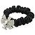 Scrunchie in pelle con nastro Coco Mark e strass CHANEL Nero Argento - vista 2