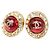 Pendientes de clip Chanel Coco Mark Gripoir Rhinestone Roja Dorado