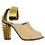 Sandali con tacco block in scamosciato e pelle con borchie beige / oro Fendi - vista 2