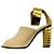 Sandali con tacco block in scamosciato e pelle con borchie beige / oro Fendi - vista 3