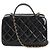 Vanity Chanel Black Quilted Patent Top Handle Con Catena Nero - vista 2