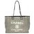 Chanel Deauville Canvas Chain Tote Bag Braun Schwarz