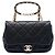 Chanel Black Small Quilted Lambskin Round Top Handle Flap Nero
