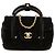 Chanel Black Mini Quilted Velvet Top Handle Flap Nero