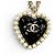 CHANEL B25 Coco Mark Pearl Heart Pendant Necklace Nero Bianco
