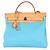 Hermès Bleu Azteque Toile Vache Hunter Herbag Zip 31 PM PHW Blu - vista 8