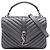 Sac College Saint Laurent en peau de mouton Chevron gris avec monogramme, taille Medium Marron