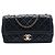 Chanel Black CC gestepptes irisierendes Kalbsleder Whipstitch Single Flap Schwarz