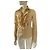 Camicia Elisabetta Franchi beige in cotone con volant e catena dorata