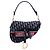 Borsa Saddle in velluto ricamato Blue Oblique di Dior Blu navy