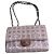 Chanel Borsa Flap in tela rosa monogramma CC Bianco
