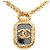 Collana con pendente a catena con placca logo Chanel Coco Mark Nero D'oro