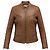 Giacca in pelle Rizal marrone con dettagli di occhielli e borchie e zip frontale